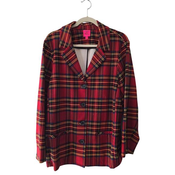 Torrid Betsy Johnson Red Plaid Pixie Blazer Size 3X 22/24 - Picture 1 of 13